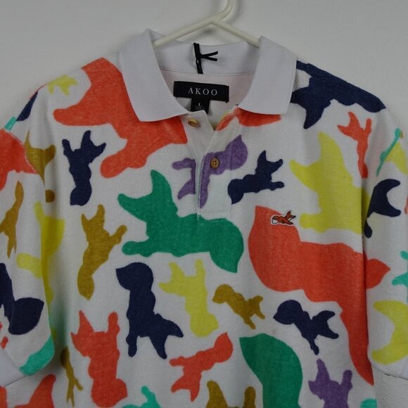 Akoo Polo Shirt Men's Size L Multicolor Print Fox Logo - Picture 2 of 10